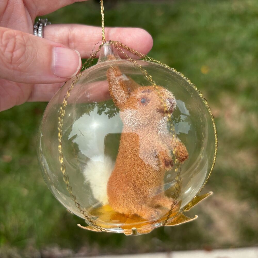 Kunstlerschutz Ornament Flocked Rabbit Hare Diorama Christmas West Germany VTG